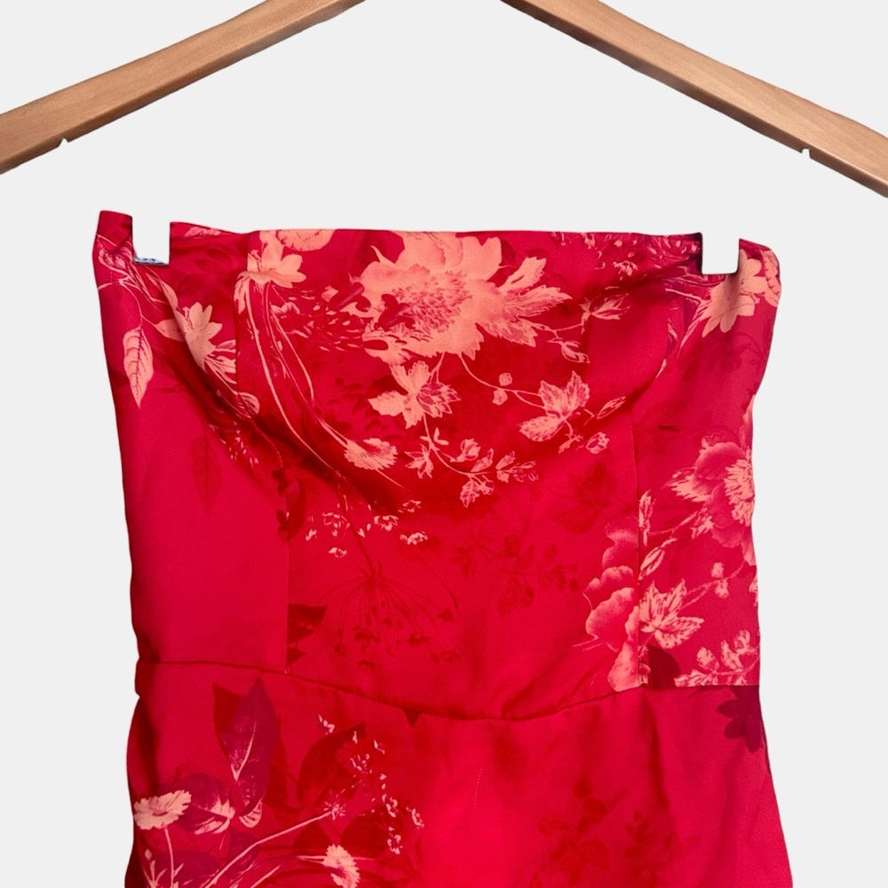 NWT RESA Strapless Floral Faux Wrap Mini Dress XS Red Smocked Back - Picture 4 of 9